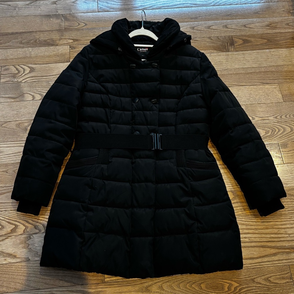 Women's Black Puffer Jacket with Belt